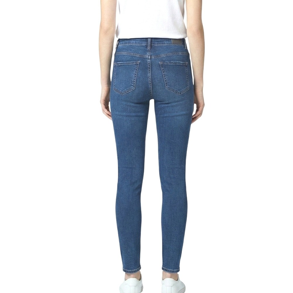 Zara‎ Skinny Jeans Women 8 Blue Denim Mid Rise Frayed Hem Stretch Casual Style